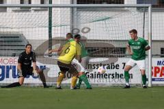 Kreisliga - Saison 2023/2024 - FC Gerolfing - FC Hitzhofen/Oberzell - Der 0:1 Führungstreffer durch Faruk Rencber gelb #6 Hitzhofen - Lukas Achhammer #8 grün Gerolfing - Michael Oblinger Torwart Gerolfing - jubel - Matthias Hamm #17 grün rechts Gerolfing 