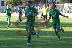 Totopokal- Saison 2023/2024 - SV Manching  - VFB Eichstätt - Der 1:0 Führungstreffer durch Fabian Neumayer (Nr.9 - SV Manching) - jubel - Selim Akdeniz (Nr.14 - SV Manching) - Foto: Meyer Jürgen