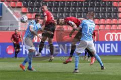 3. Liga - FC Ingolstadt 04 - TSV 1860 München - Stefan Kutschke (30, FCI) köpft zum 1:0 Tor, Wein Daniel (17, 1860) Erdmann Dennis (13, 1860) keine Chance, hinten Fatih Kaya (9, FCI) Jubel