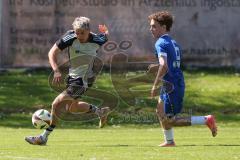Kreisliga - Saison 2024/25- SV Menning - TSV Ober/Unterhaunstadt-  - Amadeus Taubert grau Ober/Haunstadt - Moritz Mayerhofer blau Menning - Foto: Meyer Jürgen