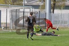 Bayernliga Süd - Saison 2021/2022 - FC Ingolstadt 04 II - TürkAugsburg - Der 2:0 Führungstreffer durch Domislic Renato (#17 FCI) rot - jubel - Leon Musial Torwart Augsburg - Foto: Meyer Jürgen