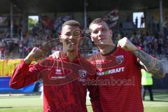 3. Liga - Saison 2025/26 - TSG Hoffenheim II - FC Ingolstadt 04  - Marcel Costly (Nr.22 - FCI) - Jonas Scholz (Nr.15 - FCI) die beiden Torschützen nach dem Spiel - XXXXX - Foto: Meyer Jürgen