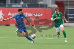 2024_2_17 - Saison 2023/24 - AUDI-Schanzer Amateur Cup - SV Hundszell - FC Gerolfing - Finale - Manuel Wittmann blau Hundszell - Timo Kraus grün Gerolfing - Foto: Meyer Jürgen