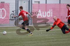 AUDI - Schanzer Amateur Cup 2023 - Finale - TSV Hohenwart - FC Mindelstetten - 5:3 - Der 1:0 Führungstreffer durch Leon Sedlmair rot Hohenwart - jubel -  Fabian Sangl Torwart Mindelstetten -  Foto: Meyer Jürgen