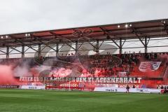 3. Liga; FC Ingolstadt 04 - 
VfB Oldenburg; Fan Fankurve Banner Fahnen Spruchband Choreografie Feuer