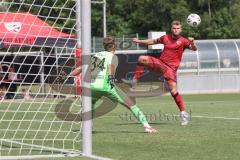 * Testspiel - Saison 2025/26 - FC Ingolstadt 04 - SpVgg Bayreuth - Yannick  Deichmann (Nr.20 - FC Ingolstadt 04) mit einem Tor - jubel -  - Torwart Maurice Dehler (Nr.34 - SpVgg Bayreuth) - Foto: Meyer Jürgen