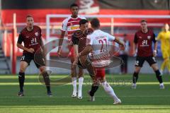 Toto-Pokal - Saison 2023/2024 - FC Ingolstadt 04 - Jahn Regensburg - Lukas Fröde (Nr.34 - FCI) - Dominik Kother (Nr.27 - Regensburg) - Foto: Meyer Jürgen