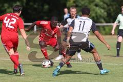 Testspiel - Bezirksliga - Saison 2025/26 - TSV Ober./Unterhaunstadt - Türkisch Ingolstadt  - Ousseynou Tamba rot Türkisch - Baha Asici rot Türkisch - Manuel Hunner Ober/Unterh.stadt - Foto: Meyer Jürgen