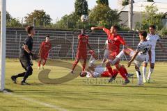 Bayernliga Süd - Saison 2022/2023 - FC Ingolstadt 04 -  TSV Dachau - Groß Niclas weiss Dachau #31 - Gashi Egson (Nr.9 - Fc Ingolstadt 04 II) - Jakob Marco Torwart Dachau - Foto: Meyer Jürgen