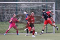 Bezirksliga - 2022/2023 - FC Fatih Ingolstadt - SpVgg Feldmoching - Patrick Jännerwein Torwart Feldmoching - Akif Abasikeles schwarz Fatih mit einem Kopfball - - Foto: Meyer Jürgen