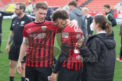 3.Liga - Saison 2022/2023 - FC Ingolstadt 04 -  SV Meppen - Das Spiel ist aus - jubel - Denis Linsenmayer (Nr.23 - FCI) - Jalen Hawkins (Nr.20 - FCI) - Foto: Meyer Jürgen