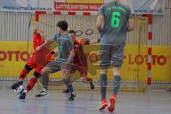 Lotto - Hallen - Bayerncup - Oberbayern -  Saison 2022/2023  - FC Fatih Ing - TSV Murnau - 2:1 - Deniz Sar rot Fatih - Nicolai Bierling  grau Murnau - Oliver Fastenrat Torwart Murnau - Foto: Meyer Jürgen