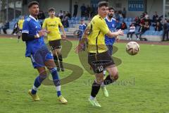 Kreisliga - Saison 2022/2023 - TSV Oberhaunstadt - FC Hitzhofen - Philipp Stipic gelb Hitzhofen trifft den Pfosten - Enes Erdogan blau links Oberh.stadt - Foto: Meyer Jürgen