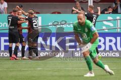 3. Liga; FC Ingolstadt 04 - SSV Ulm 1846; David Kopacz (29, FCI) Scuß Tor Jubel Treffer 2:0, Marcel Costly (22, FCI) Jannik Mause (7, FCI) Yannick Deichmann (20, FCI) Benjamin Kanuric (8, FCI) Torwart Ortag Christian (39 Ulm) geschlagen