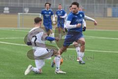 AUDI - Schanzer Amateur Cup - Halbfinale 1 - Saison 2024/25 - FC Mindelstetten - SV Menning - Moritz Liedl weiss Mindelstetten - Noah Kamenjasevic blau Menning - Foto: Meyer Jürgen