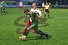 Landesliga - Saison 2024/25 - SV Manching - FC Gundelfingen - Jannik Noller weiss Gundelfingen - Johannes Dexl (Nr.13 - SV Manching) - Foto: Meyer Jürgen