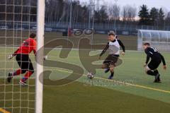 Audi Schanzer Amateur Cup 2022 -  Halbfinale 2 - DJK Ingolstadt - TSV Walpertskirchen - Thomas Pfanzelt Torwart Walpertskirchen - Fabian Kuppe #2 weiss DJK Ingolstadt - Foto: Jürgen Meyer