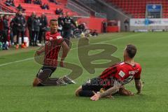 3.Liga - Saison 2022/2023 - FC Ingolstadt 04 -  MSV Duisburg - Der 2:0 Führungstreffer durch Patrick Schmidt (Nr.9 - FCI) jubel - Marcel Costly (Nr.22 - FCI) -  Foto: Meyer Jürgen