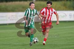 Landesliga - Saison 2025/26 - SV Manching - TSV Dachau  - Johannes  Dexl (Nr.13 - SV Manching) - Kerim Özdemir rot Dachau - Foto: Meyer Jürgen