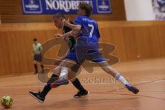 Hallenturnier Gaimersheim - Saison 2025/26 - TSV Gaimersheim - DJK Ingolstadt - Fabio Schwarzl blau DJK  - Quendrin Hoti schwarz Gaimersheim - Foto: Meyer Jürgen