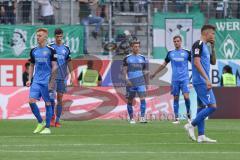 2.BL; FC Ingolstadt 04 - Werder Bremen, hängende Köpfe nach dem 0:2, Christian Gebauer (22, FCI) Merlin Röhl (34, FCI) Denis Linsmayer (23, FCI) Nils Roeseler (13, FCI) Dennis Eckert Ayensa (7, FCI)