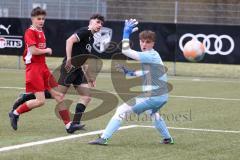 B-Junioren - Bayernliga -  Fc Ingolstadt 04 - TSG 1860 Rosenheim - Drakulic Ognjen schwarz  FCI mit dem 3:0 Führungstreffer - jubel - Stein Simon Torwart Rosenheim -  Foto: Meyer Jürgen