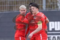 Bayernliga Nord - Saison 2023/24 - FC Ingolstadt 04 II - SC Eltersdorf- Michael Udebuluzor (Nr.11 - FCI) mit dem 3:1 Führungstreffer - jubel - Thomas Rausch (Nr.3 - FCI) links - Fabian Cavadias (Nr.16 - FCI) - Foto: Meyer Jürgen