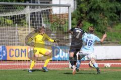 2. Bundesliga Frauen - Saison 2024/25 - FC Ingolstadt 04 Frauen - SG 99 Andernach - Nadja Burkhard (Nr.7 - FCI Frauen) - Van der Laan Laura Torwart Andernach - Engels Klara blau Andernach - Foto: Meyer Jürgen