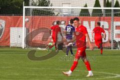 Bayernliga Süd - Saison 2021/2022 - FC Ingolstadt 04 II - Schwaben Augsburg - Räuber Ludwig (#14 FCI) verschiesst einen Elfmeter - Torwart pariert - Patrick Rösch Torwart Augsburg - Foto: Meyer Jürgen