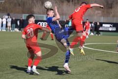 Bayernliga Süd - Saison 2022/2023 - FC Ingolstadt 04 - FC Deisenhofen - Simon Kampmann (Nr.20 - FCI II) links - Mario Götzendorfer (Nr.23 - FCI II) rechts - Michael Bachhuber blau Deisenhofen - Foto: Meyer Jürgen