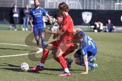 Bayernliga Süd - Saison 2022/2023 - FC Ingolstadt 04 - FC Deisenhofen - Ishak Karaogul (Nr.10 - FCI II) - Juan Ignacio Cabrera (Nr.27 - FCI II) - Nikolaos Gkasimpagiazov blau Deisenhofen - Foto: Meyer Jürgen