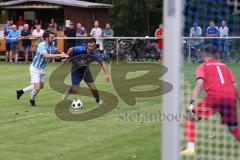 Kreisliga - Saison 2023/2024 - SV Menning  - FC Sandersdorf - Johannes Boyer blau Menning - Manuel Recum weiss Sandersdorf - Marcel Zach Torwart Sandersdorf - Foto: Meyer Jürgen
