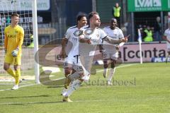 3. Liga; SV Meppen - FC Ingolstadt 04; Tor Jubel Treffer 0:1 Patrick Schmidt (9, FCI) mit dem Kopf, Torwart Harsman Matthis (1 SVM) Justin Butler (31, FCI) Moussa Doumbouya (27, FCI)