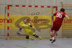 Lotto Bayern Hallencup - Lindenkreuzhalle Saison 2024/25 - FC Deisenhofen - Türk SV Ingolstadt - Florian Fink TW Deisenhofen - Anil Kayrancioglu rot Türk SV Ing. - Foto: Meyer Jürgen