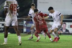 Toto-Pokal; 
Türkgücü München - FC Ingolstadt 04; Zweikampf Kampf um den Ball Felix Keidel (43, FCI) Haas, Leo (26 TGM) Moritz Seiffert (23, FCI)