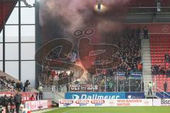 2.BL; SSV Jahn Regensburg - FC Ingolstadt 04; Fan Fankurve Banner Fahnen Spruchband