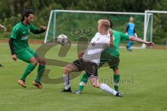 Toto-Pokal Donau/Isar 21/22 - TSV Gaimersheim - FC Gerolfing - Atilla Demir grün Gerofing links - Florian Baier
 grün Gerolfing rechts - Foto: Meyer Jürgen