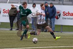 Audi Schanzer Amateur Cup 2022 - Halbfinale 1 - SV Denkendorf - TSV Hohenwart -  Leon Sedlmair weiss Hohenwart - Fabian Hunsdorfer links grün Denkendorf - Foto: Jürgen Meyer