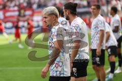 3. Liga; Rot-Weiss Essen - FC Ingolstadt 04; vor dem Spiel Aufwärmtrikot Puma stronger together, Thomas Rausch (45, FCI) Valmir Sulejmani (7, FCI) Nikola Stevanovic (15, FCI)