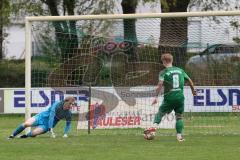 Landesliga - Saison 2024/25 - SV Manching - FC Kempten - Rainer Meisinger (Nr.8 - SV Manching) mit einem Abseitstor - Siebken Christoph Torwart Kempten - Foto: Meyer Jürgen