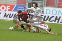 3. Fußball-Liga - Saison 2020/2021 - FC Ingolstadt 04 - FC Viktoria Köln - Dennis Eckert Ayensa (#7,FCI)  - Patrick Koronkiewicz (#28 Köln) - Foto: Meyer Jürgen