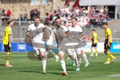 3. Liga; Borussia Dortmund II - FC Ingolstadt 04; Tor Jubel Treffer #Ausgleich 1:1 David Kopacz (29, FCI) #mit Benjamin Kanuric (8, FCI) Simon Lorenz (32, FCI)