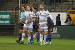 3. Liga; SV Waldhof Mannheim - FC Ingolstadt 04; Valmir Sulejmani (7, FCI) und Tim Civeja (8, FCI) beschweren sich