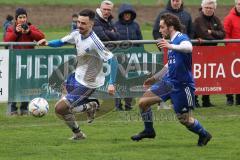 Kreisliga - Saison 2022/2023 - Sv Hundszell - TSV Ober/Unterhaunstadt - Manuel Wittmann weiss Hundszell - Leo Meier blau Oberh.stadt - Foto: Meyer Jürgen