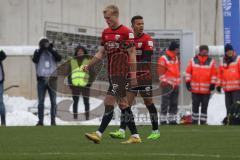 3.Liga - Saison 2022/2023 - SV 07 Elversberg - FC Ingolstadt 04 - Der 3:0 Führungstreffer durch Thore Jacobsen (Nr.31 - SV Elversberg) - enttäuschte Gesichter - Tobias Bech (Nr.11 - FCI) - Marcel Costly (Nr.22 - FCI) -  - - Foto: Meyer Jürgen