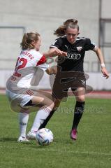 2. Fußball-Liga - Frauen - Saison 2022/2023 - FC Ingolstadt 04 - 1. FC Nürnberg - Villena Scheffler (Nr.28 - FCI Frauen) - Thöle Amelie weiss #12 Nürnberg - Foto: Meyer Jürgen