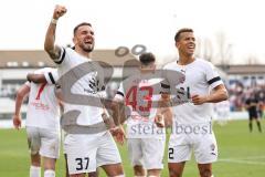 3. Liga; SpVgg Unterhaching - FC Ingolstadt 04; Kopfball Tor Jubel Treffer Pascal Testroet (37, FCI) 0:1, Marcel Costly (22, FCI)
