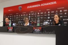 3. Liga - Saison 2024/25 - Pressekonferenz - FC Ingolstadt 04 -  - Cheftrainerin Sabrina Wittmann (FCI) rechts- Pressesprecherin Kristina Richter (FCI) mitte - Sportdirektor Ivica Grlic (FCI) links - Foto: Meyer Jürgen