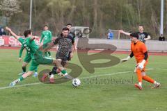 Bezirksliga - Saison 2024/25- FC Fatih - VFB Eichstätt II  - Samuel Schmid grün Eichstätt mit dem 0:1 Führungstreffer - jubel - Marco Miskovic schwarz Fatih - Ömer Illgen Torwart Fatih - Foto: Meyer Jürgen