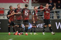 3. Liga - Saison 2026/27 - FC Ingolstadt 04 - TSG Hoffenheim II - Nishan Velupillay (Nr.28 - FCI) mit dem 1:0 Führungstreffer - jubel - Yannick Deichmann (Nr.20 - FCI) - Lars Lokotsch (Nr.13 - FCI) - Foto: Meyer Jürgen